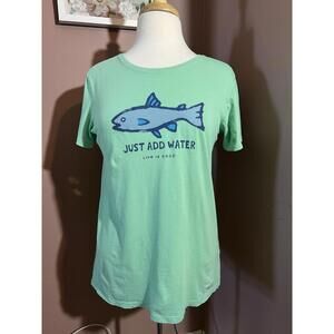 Life Is Good Just Add Water Womens Size M Short Sleeve Green Blue Fish